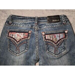 Grace in LA Jeans Bootcut Red White Blue America Embroidered Stonewash Womens 28